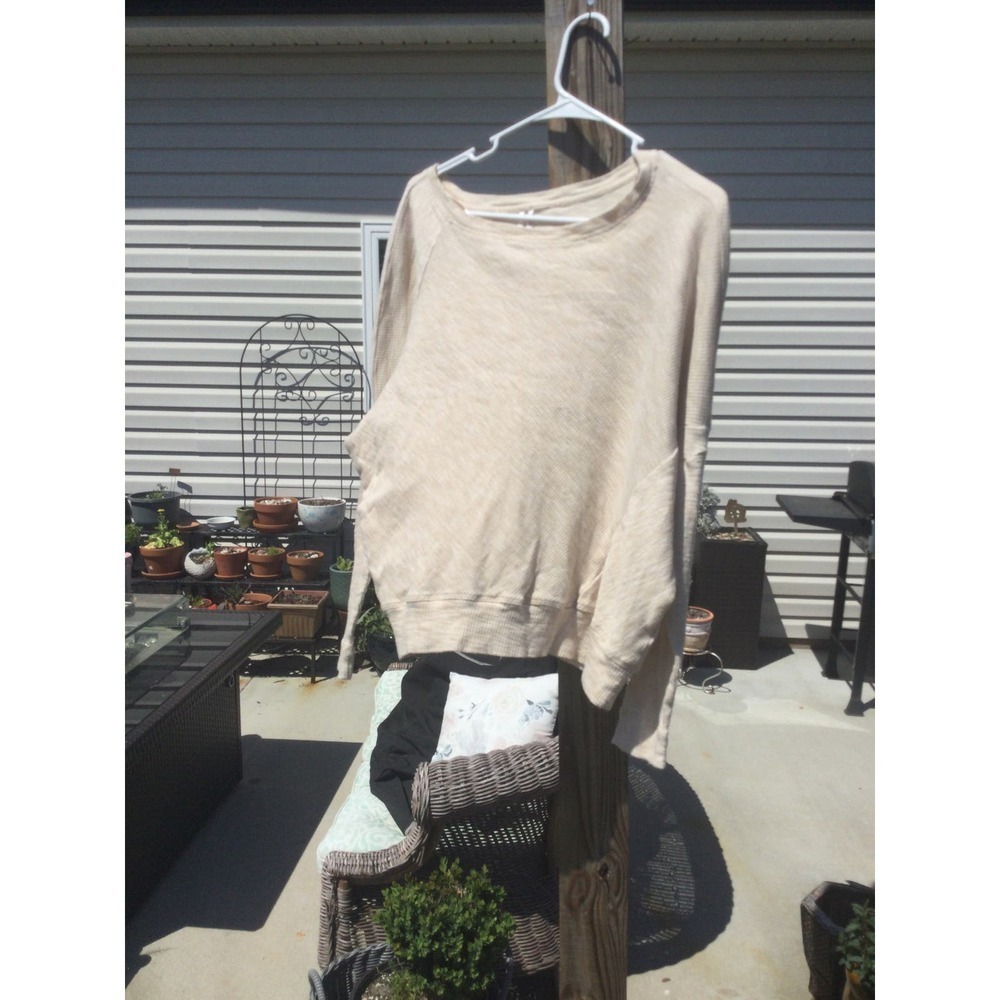 Anthropologie oversized thermal shirt waffle‎ knit beige slub knit cotton boho